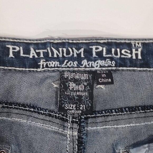 Platinum Plush jeans low rise straight leg darker blue women's size 21 - Picture 6 of 14